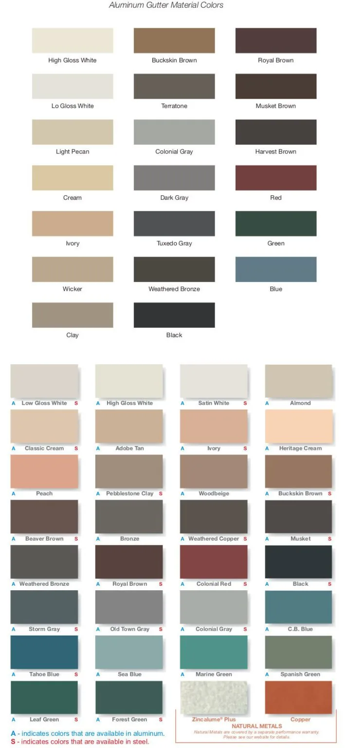 Aluminum gutter material color chart